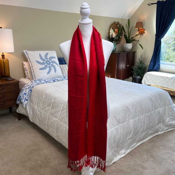 ❤️✨ 🧡 Gorgeous Red Orange Pashmina Silk Scarf ❤️✨ 🧡 - Picture 2 of 9